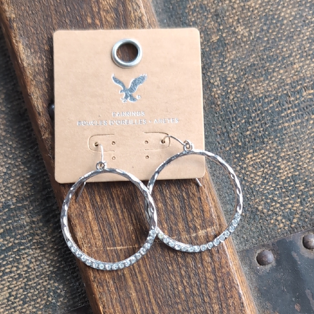 American Eagle Outfitters Silver Crystal Hoop Earrings